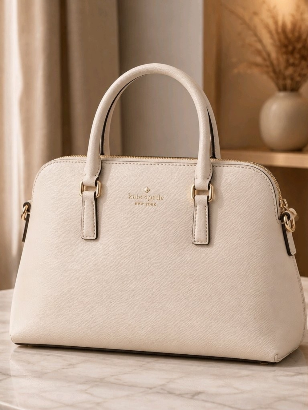 Kate Spade Cedar Maise Satchel Saffino Leather Gold Tone Accents Crossbody Strap